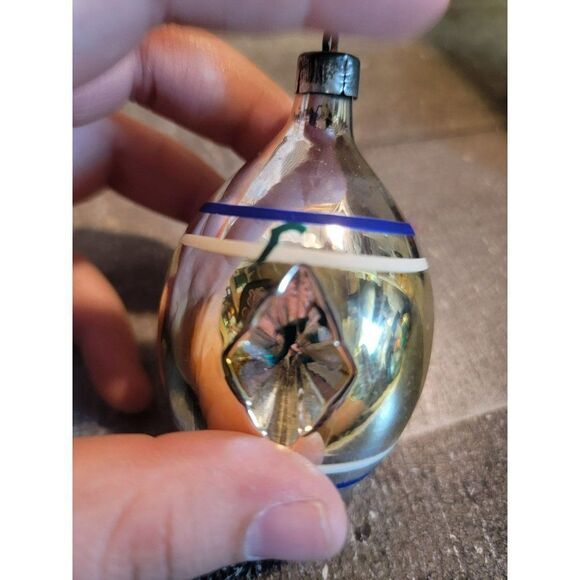 Reflective blown glass silver white blue line ornaments Xmas decor - Picture 3 of 7